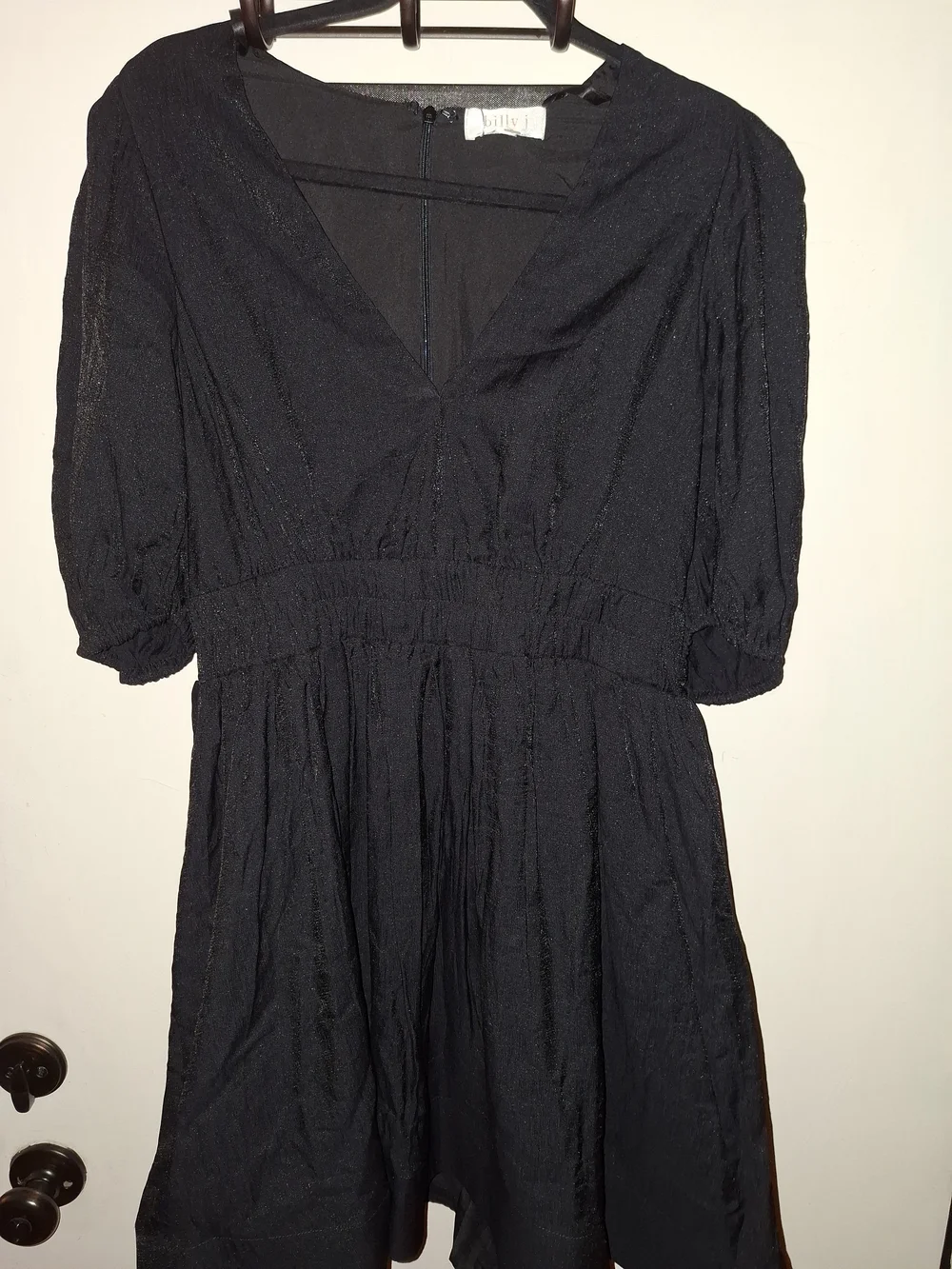 billy j Women’s 12 Black Solid Erin Mini Dress V-Neck 3/4 Sleeve Zip